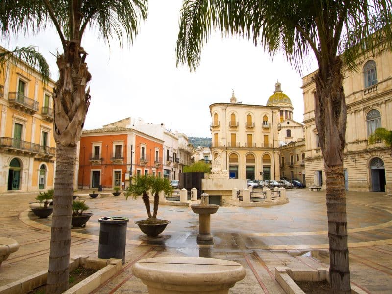 Comiso, Sicily Piazza Diana on Rainy Day